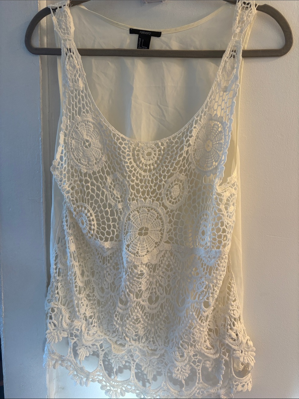 Forever 21 Cream Crochet Overlay Camisole